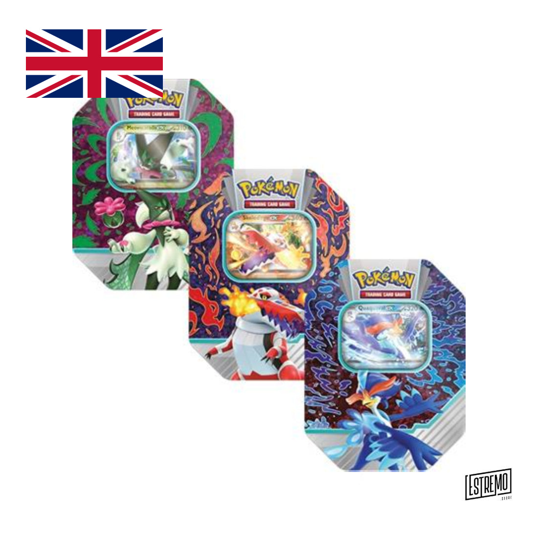 Pokémon - Box Metallici Fall Ex Paldea Partners Meowscarasda/Skeledirge/Quaquaval 1 Tin Inglese