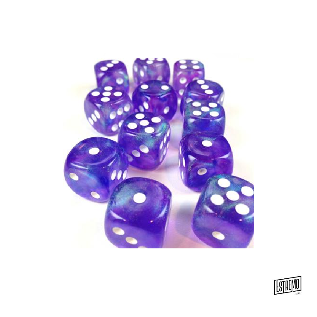 CHESSEX BOREALIS 16MM D6 PURPLE/WHITE LUMINARY DICE BLOCK (12 DICE)