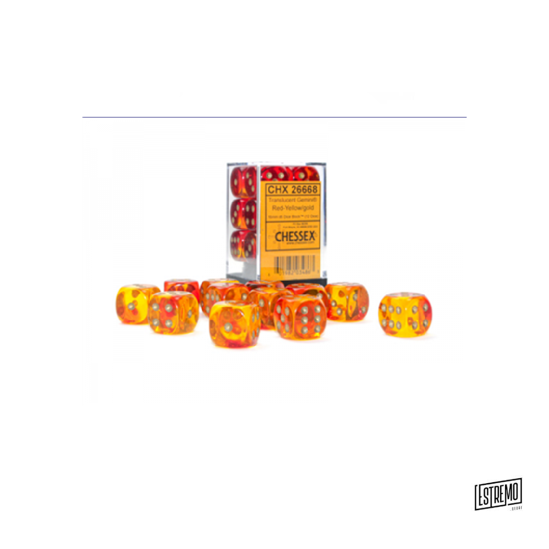 GEMINI 16MM D6 TRANSLUCENT RED-YELLOW/GOLD DICE BLOCK (12 DICE)