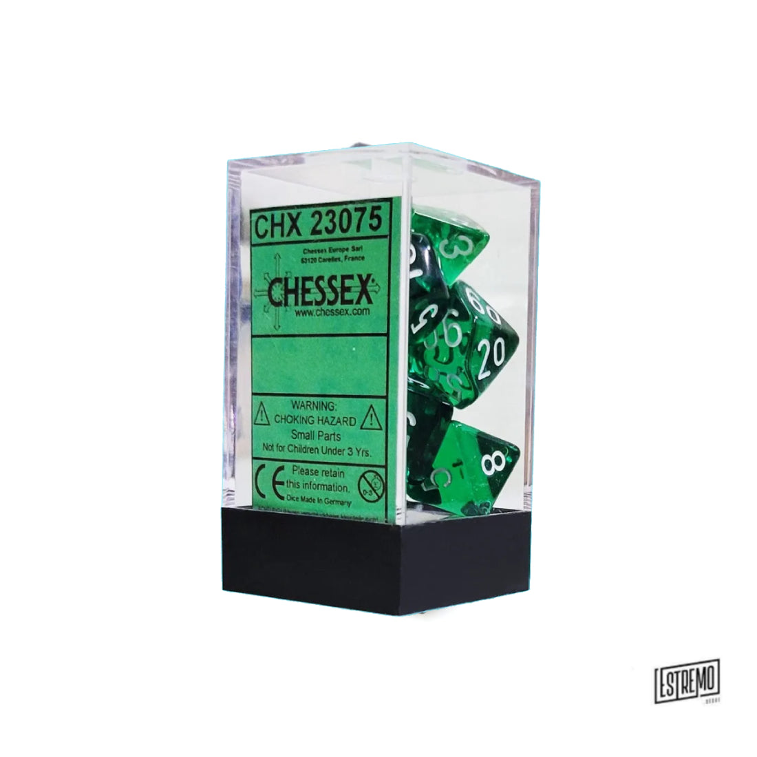 Chessex Set da 7 Dadi Trasparenti Colore Green/White