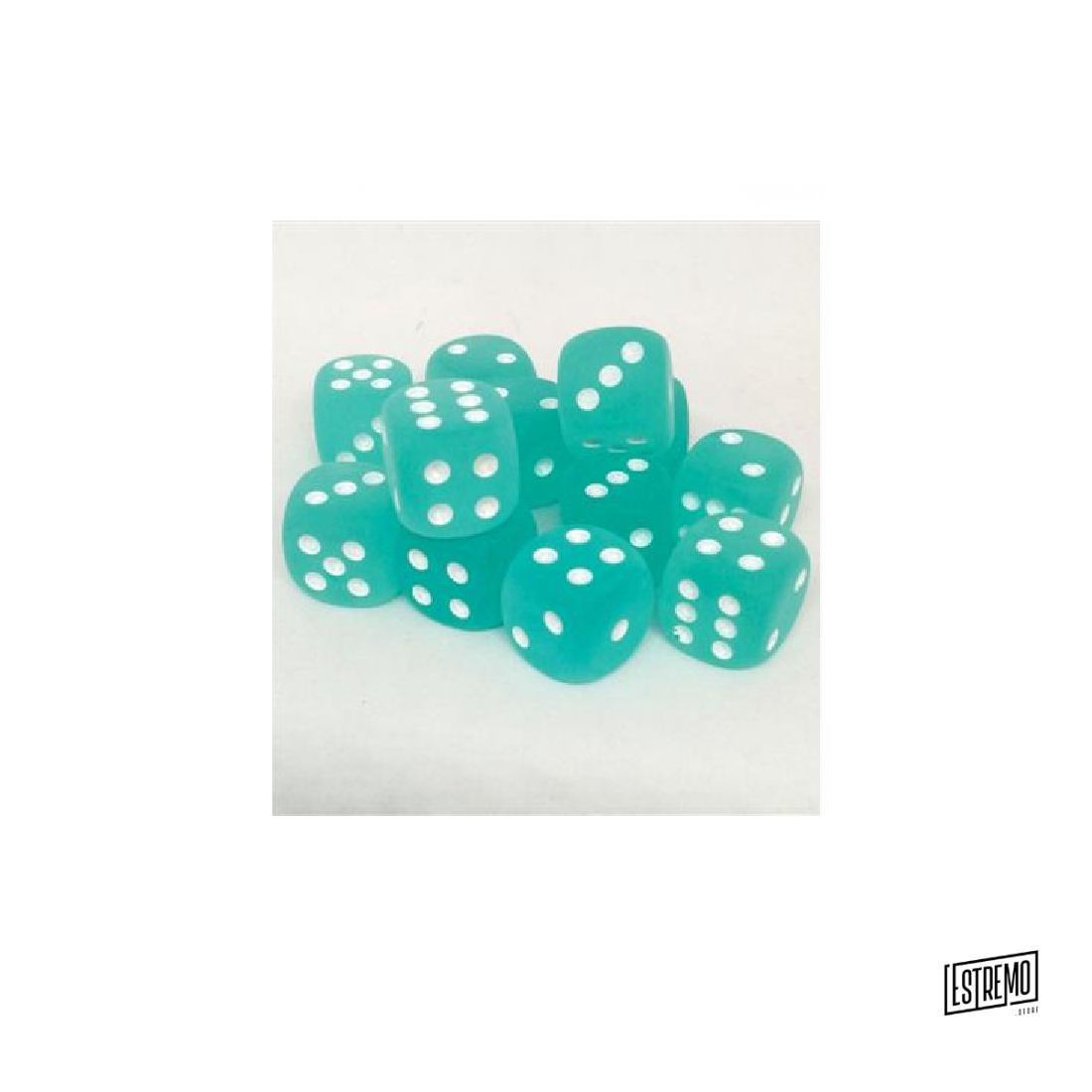 CHESSEX 16MM D6 WITH PIPS DICE BLOCKS (12 DICE) - FROSTED TEAL W/WHITE
