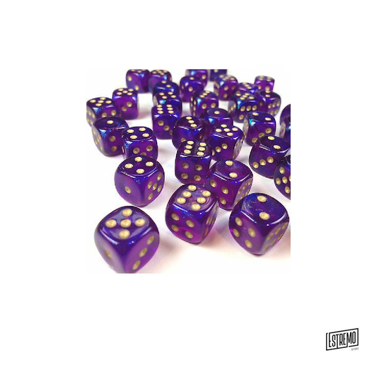 CHESSEX BOREALIS 12MM D6 ROYAL PURPLE/GOLD LUMINARY DICE BLOCK (36 DICE)