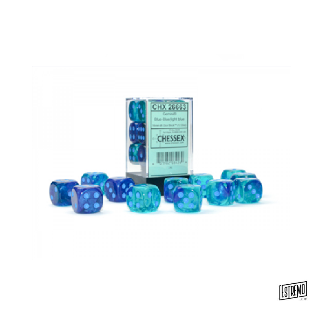 GEMINI16MM D6 BLUE-BLUE/LIGHT BLUE LUMINARY DICE BLOCK (12 DICE)