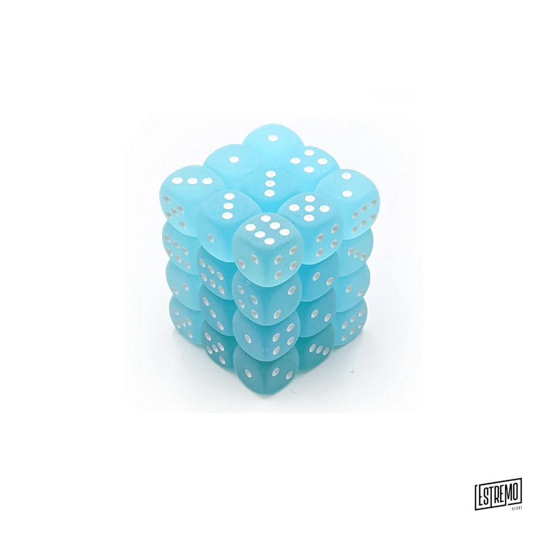CHESSEX SIGNATURE 12MM D6 WITH PIPS DICE BLOCKS (36 DICE) - FROSTED TEAL W/WHITE
