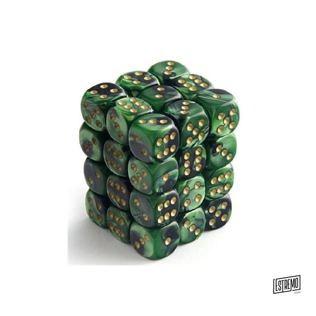 CHESSEX SIGNATURE 12MM D6 WITH PIPS DICE BLOCKS (36 DICE) - SCARAB JADE W/GOLD
