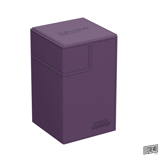 The quintessential Ultimate Guard deck box: a timeless monocolored design with strong magnetic closure, card and dice trays for safe storage of your deck, and a resistant but smooth Xenoskin surface. Looking for additional safety? With room for 100 double-sleeved or 120 single-sleeved cards in standard size, the Flip'n'Tray 100+ has it all.